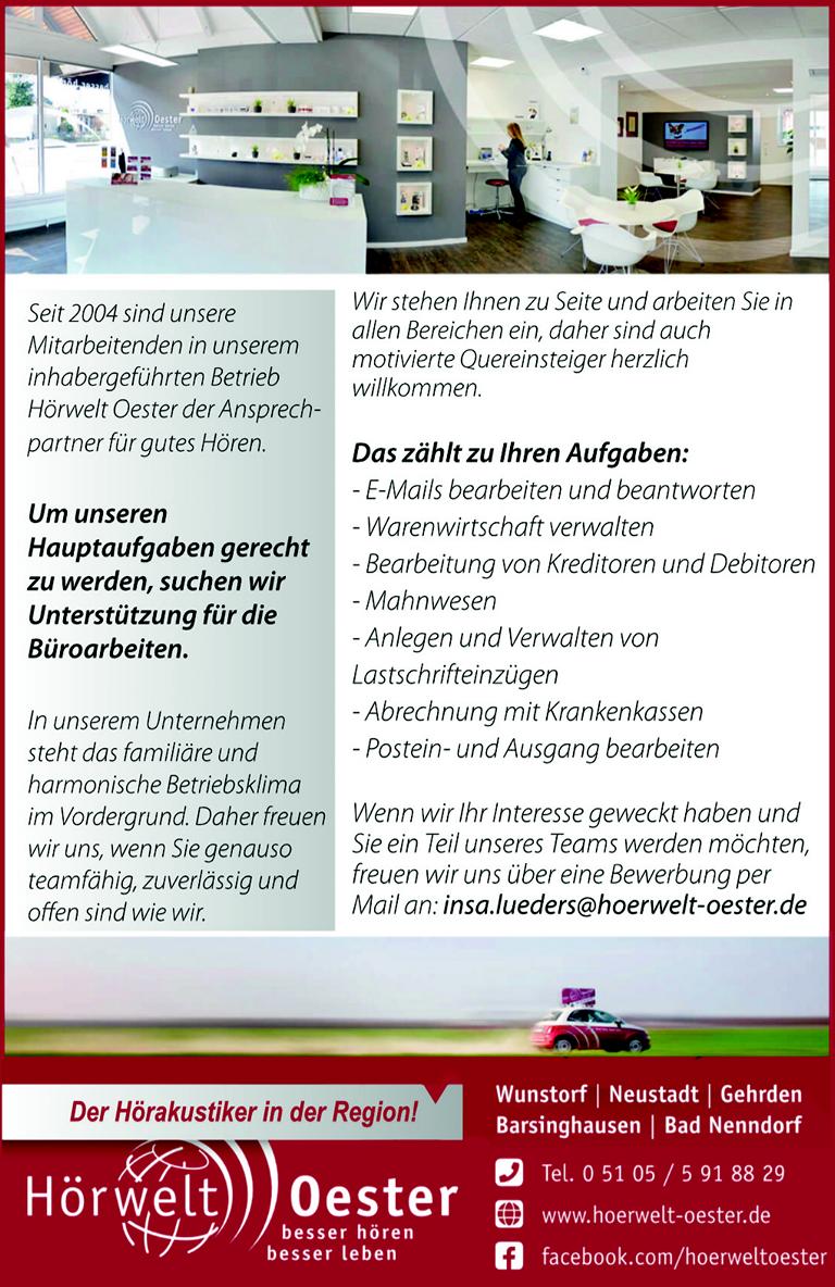 Stellenanzeige Unterstützung für Büroarbeiten beim Hörakustiker in Bad Nenndorf